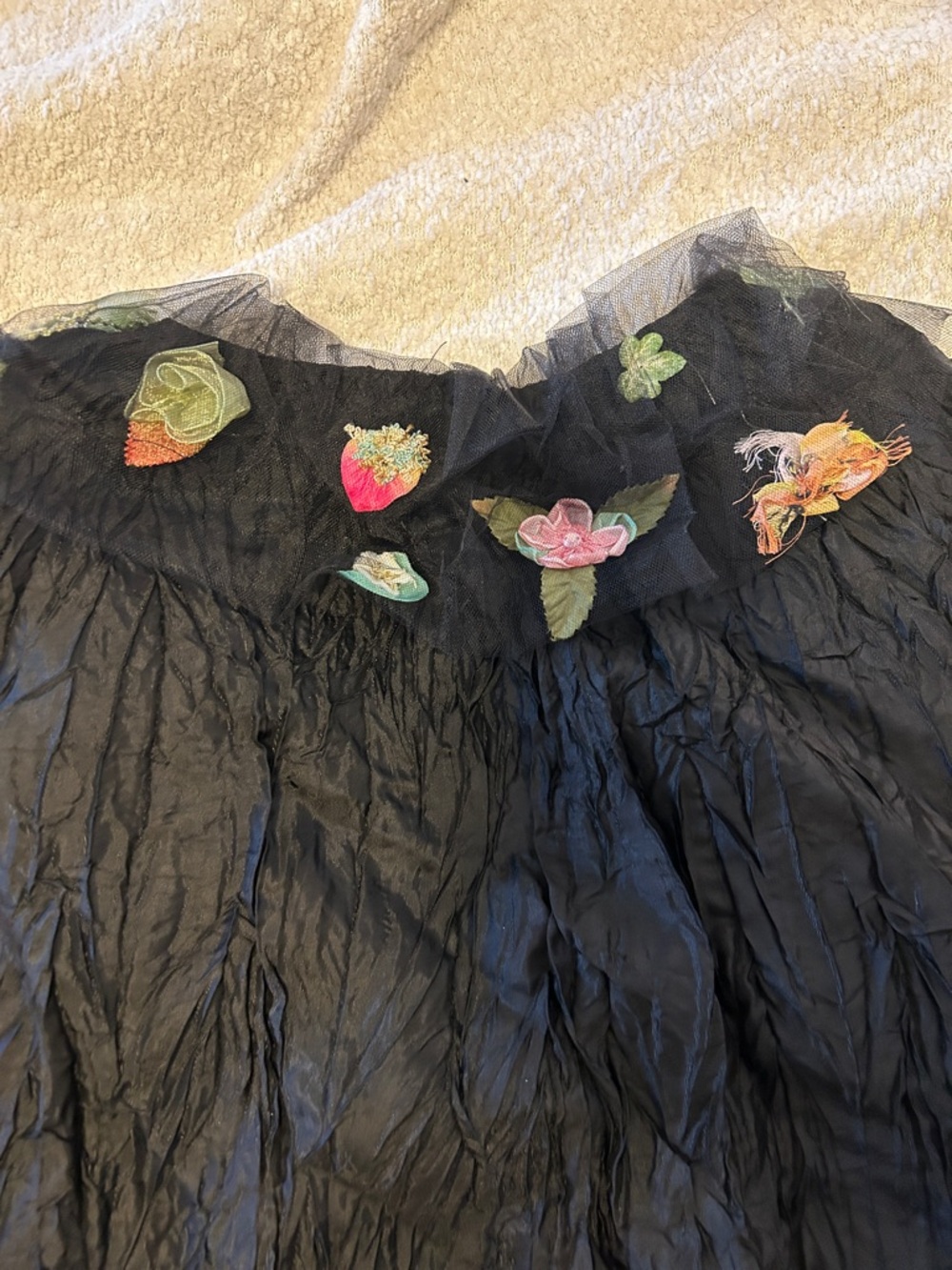 Lee Andersen Black Floral-Appliqué Crinkled Silk Shrug Bolero Top XL - Picture 5 of 5